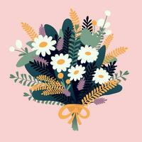 ansichtkaart in vlak stijl. een mooi, weelderig boeket van vers bloemen. vector