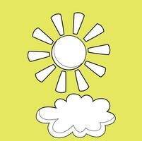 zon en wolk weer natuur tekenfilm digitaal postzegel schets vector