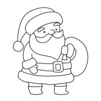 schattig de kerstman claus Holding zak met presenteert. vector schets Kerstmis illustratie voor kinderachtig kleur boek