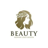 vrouw schoonheid modern goud elegant logo vector