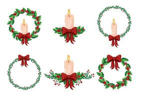 vector reeks met Kerstmis kransen en kaarsen