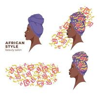 Afrikaanse Amerikaans in een zakdoek met een afdrukken. portret, logo voor schoonheid salons. traditioneel Afrikaanse etnisch stijl vector