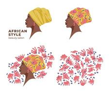 Afrikaanse Amerikaans in een zakdoek met een afdrukken. portret, logo voor schoonheid salons. traditioneel Afrikaanse etnisch stijl vector