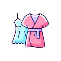 mini-jurk met gewaad rgb-kleurenpictogram. vrouwelijke nachtkleding. dames nachtkleding. dames kanten jurk om te slapen. geïsoleerde vectorillustratie. comfortabele huis- en nachtkleding eenvoudige gevulde lijntekening vector