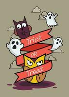 truc of traktatie met uilen halloween poster tekening stijl vector