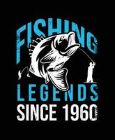 1960 sinds visvangst legends t-shirt ontwerp vector illustratie of poster