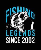 2002 sinds visvangst legends t-shirt ontwerp vector illustratie of poster