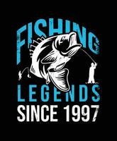 1997 sinds visvangst legends t-shirt ontwerp vector illustratie of poster