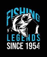 1954 sinds visvangst legends t-shirt ontwerp vector illustratie of poster