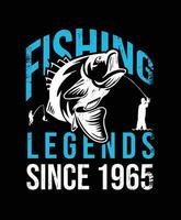 1965 sinds visvangst legends t-shirt ontwerp vector illustratie of poster
