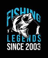 2003 sinds visvangst legends t-shirt ontwerp vector illustratie of poster