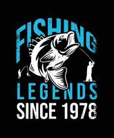 1978 sinds visvangst legends t-shirt ontwerp vector illustratie of poster