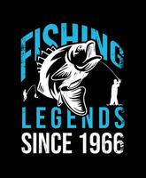 1966 sinds visvangst legends t-shirt ontwerp vector illustratie of poster
