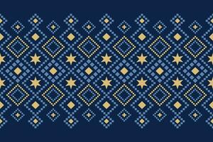 indigo marine blauw meetkundig traditioneel etnisch patroon ikat naadloos patroon grens abstract ontwerp voor kleding stof afdrukken kleding jurk tapijt gordijnen en sarong aztec Afrikaanse Indisch Indonesisch vector