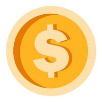 goud munt vlak icoon. dollar munt. munt met dollar teken. geld symbool. Amerikaans munteenheid. vector illustratie.
