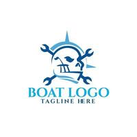 bedrijf boot logo met blauw golven vector