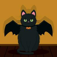 geïsoleerd schattig zwart kat karakter met knuppel kostuum vector