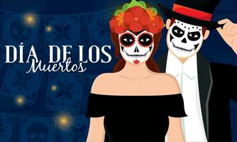 schattig paar met dood kostuums dia de los Muertos vector