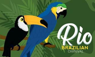 tropisch toekan en papegaai Rio de Janeiro carnaval poster vector