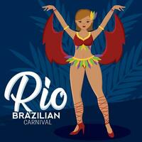 geïsoleerd meisje danser karakter met carnaval kostuum Rio de Janeiro vector