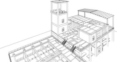 3d illustratie van industrieel gebouw vector