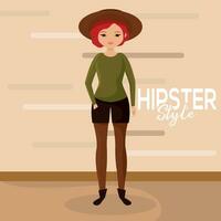 geïsoleerd schattig vrouw hipster karakter vector
