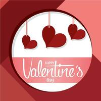 Valentijn dag poster etiket met hart vorm hangende vector