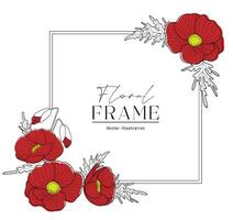 romantisch plein kader met rood papavers. bloemen ontwerp voor etiketten, branding bedrijf identiteit, bruiloft uitnodiging vector