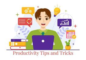 produktiviteit tips en truc vector illustratie met afzet Product voor effectief advertentie en Promotie campagne naar boost merk herkenning