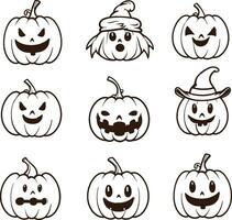 gelukkig halloween bewerkbare vector pompoen ontwerp element silhouet reeks geïsoleerd Aan een wit achtergrond