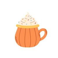 herfst heet romig drinken met pompoen kruid. herfst humeur. heet koffie mok, heet chocola. vector