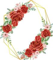 rood roos met goud lijn waterverf bloemen zeshoekig lijn kunst. luxueus bloemen elementen, botanisch achtergrond of behang ontwerp, prints en uitnodigingen, en ansichtkaarten. vector