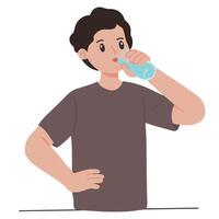 een jong Mens drinken mineraal water van glas vector illustratie