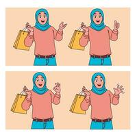 hijab vrouw draag- boodschappen doen Tassen vector