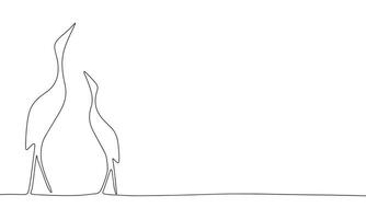 twee reigers een lijn doorlopend spandoek. lijn kunst reiger vogel concept spandoek. schets vector illustratie.
