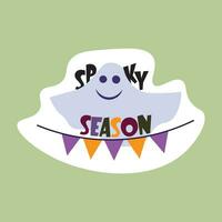 halloween themed geïsoleerd sticker met belettering spookachtig seizoen vector