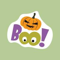 halloween themed geïsoleerd sticker met belettering boe en een pompoen vector