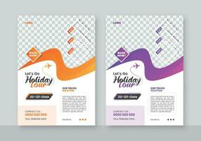 modern reizen bedrijf banier, flyers sjabloon ontwerp voor tour avontuur, reis, reizend, of zomer vakantie tour online afzet folder, foto achtergrond. geel reizen folder. 2 kleur reeks vector