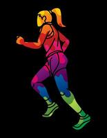 agraffiti vrouw begin rennen actie marathon loper tekenfilm vector