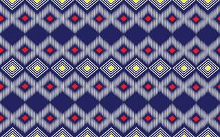 geometrie, abstract, kleding stof, textiel, inheems traditioneel naadloos patroon Aan marine blauw achtergrond. vector illustratie.