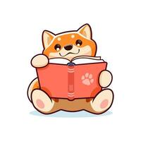 tekenfilm gelukkig shiba inu hond lezing de boek vector