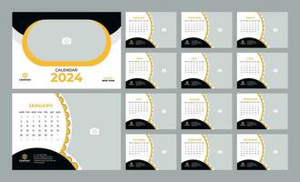 bureau kalender 2024 sjabloon. 12 maanden inbegrepen. bewerkbare 2024 kalender. vector illustratie