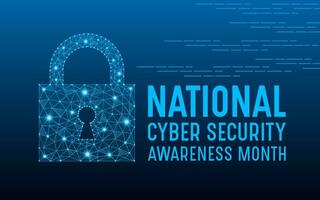 nationaal cyber veiligheid bewustzijn maand is opgemerkt elke jaar in oktober. laag poly stijl ontwerp. cyber veiligheid banier vector geïsoleerd Aan meetkundig achtergrond.