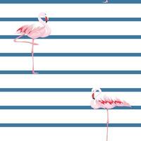 flamingo Aan blauw en wit strepen naadloos patroon vector