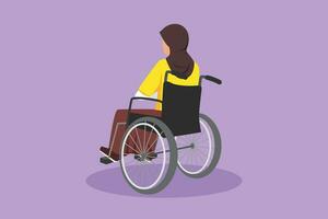 grafisch vlak ontwerp tekening terug visie van eenzaam oud Arabisch vrouw zittend Aan rolstoel, op zoek Bij ver weg droog herfst bladeren. alleen, verlaten, troosteloos, eenzaam. tekenfilm stijl vector illustratie