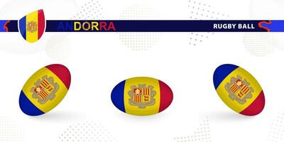 rugby bal reeks met de vlag van Andorra in divers hoeken Aan abstract achtergrond. vector