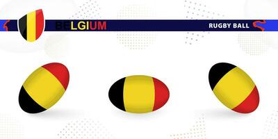 rugby bal reeks met de vlag van belgie in divers hoeken Aan abstract achtergrond. vector