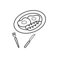hand- getrokken kinderen tekening tekenfilm vector illustratie ontbijt worst en gebakken ei icoon geïsoleerd Aan wit achtergrond