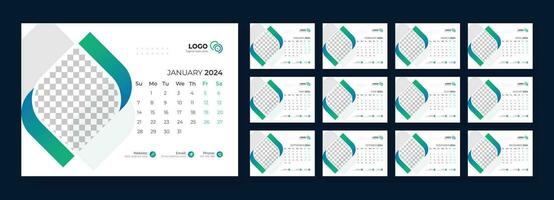 bureau kalender 2024. sjabloon voor jaar- kalender 2024. bureau kalender kalender in een minimalistische stijl. vector