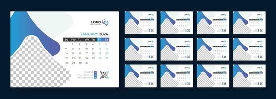 bureau kalender sjabloon 2024, sjabloon voor jaar- kalender 2024, bureau kalender kalender in een minimalistische stijl vector